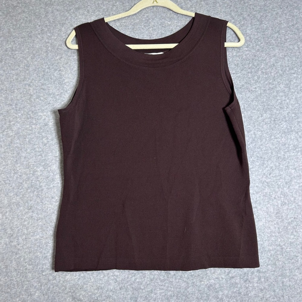 Sleeveless Knit Top Womens Large Brown Crew Neck Ribbed Minimalist
